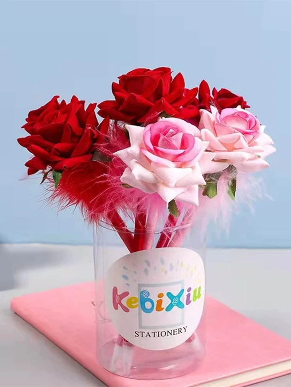 ปากกาลูกลื่น ตกแต่่งรูปดอกไม้ สุ่มสี 1 ชิ้น s-13