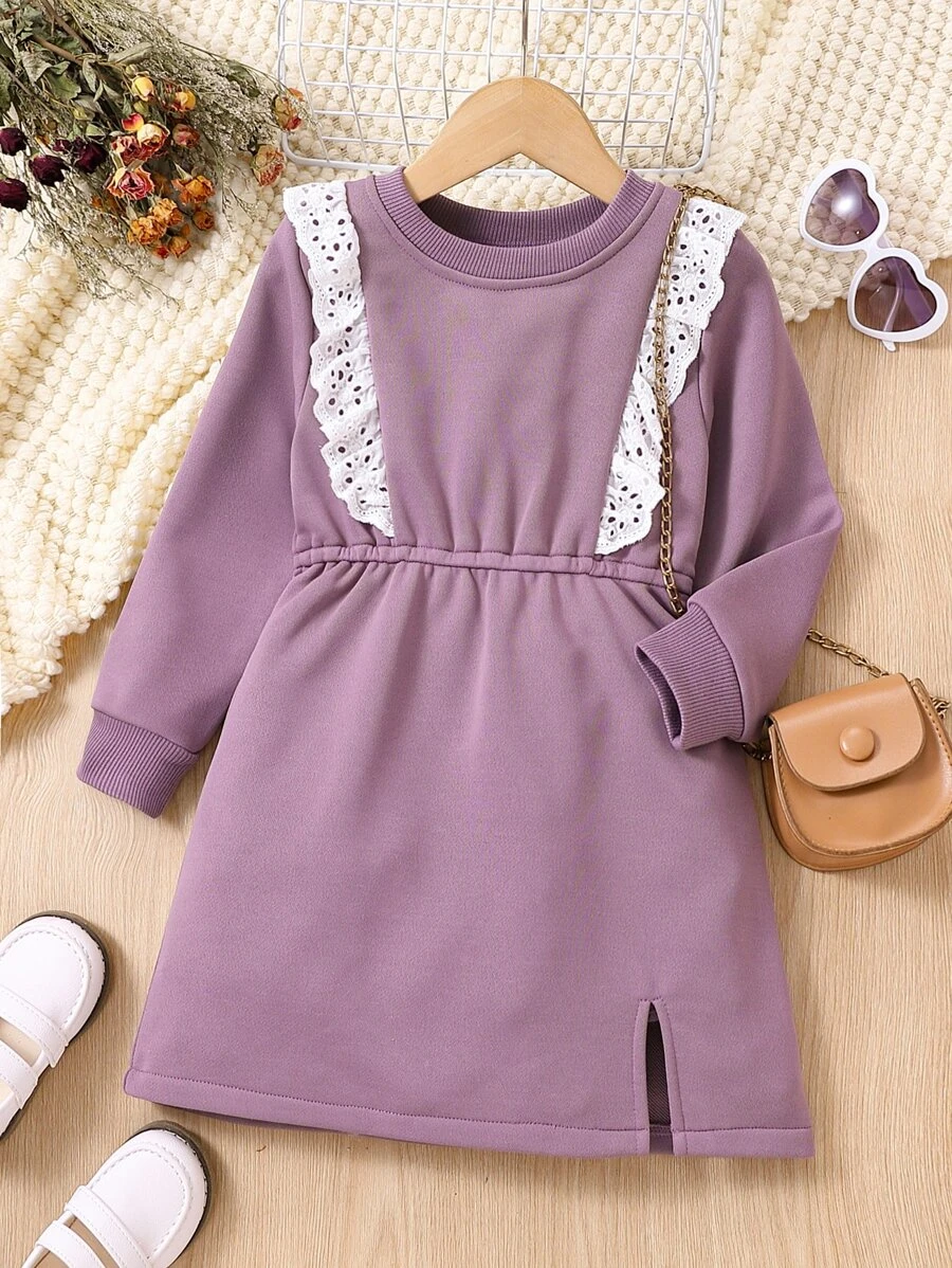 เดรส เสื้อสวมหัว เด็กเล็กผู้หญิง ผ้าฉลุลาย ชายผ่า a-57