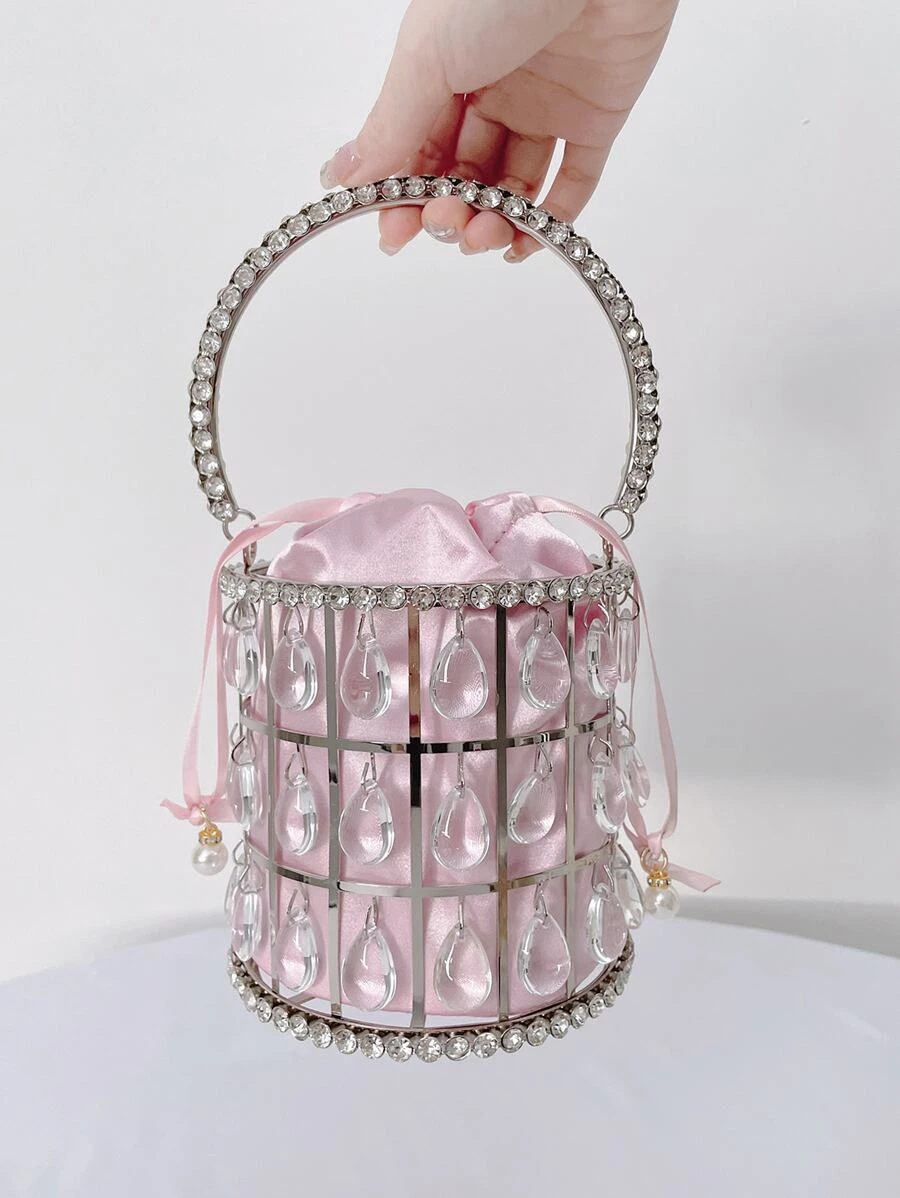 กระเป๋าถัง มินิ ตกแต่ง พลอยเทียม การออกแบบ เชือกรูด โซ่ v-89