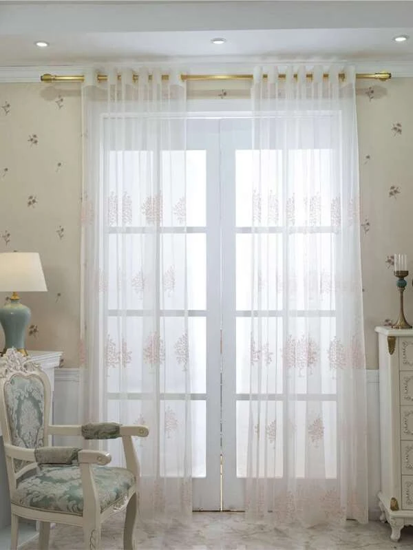 ผ้าม่าน ผ้าโปร่ง ปัก ต้นไม้  ผ139