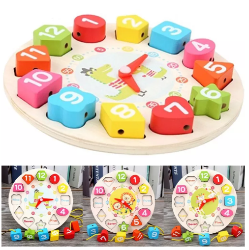 GO2-บล็อกไม้นาฬิกา ของเล่นไม้ นาฬิกาตลก ของเล่นเด็กแสนสนุก ของเล่นเพื่อการศึกษาคณะกรรมการการจดจำรูปร่าง