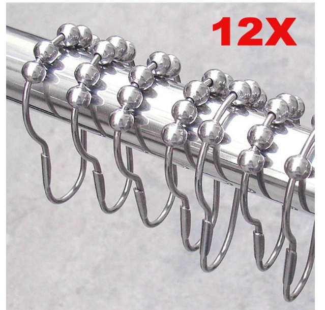 R81-ชุดแหวนตะขอผ้าม่าน ผ้าซาตินนิกเกิล สีเงิน 5 ลูกกลิ้ง อุปกรณ์เสริม สําหรับห้องอาบน้ํา 12 ชิ้น ต่อแพ็ค