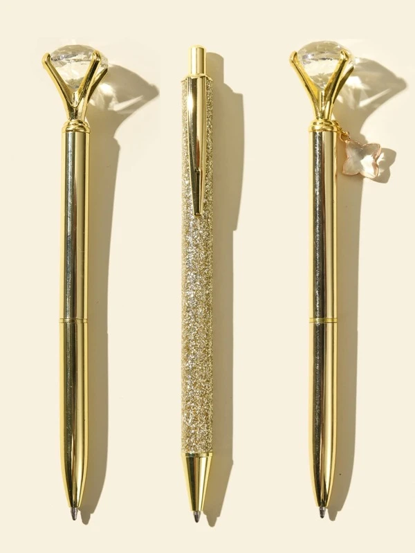ปากกาลูกลื่น เพชรเทียม ตกแต่ง 3 ชิ้น s-40