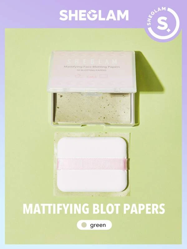 กระดาษซับมันพร้อมพัฟและกระจก 50 ชิ้น-ชาเขียว d-8