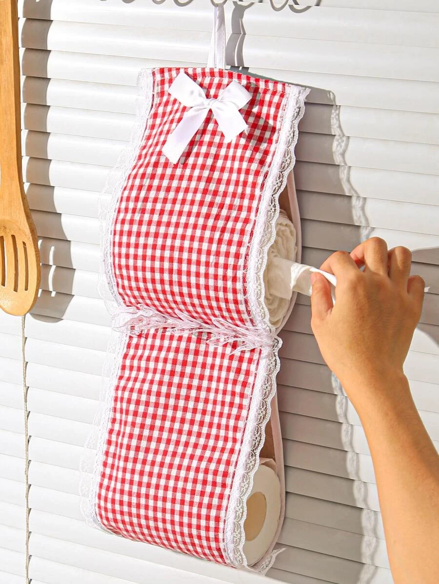 ถุงเก็บทิชชู่ ลายกิงแฮม ตกแต่ง โบว์ 1 ชิ้น  nn-154