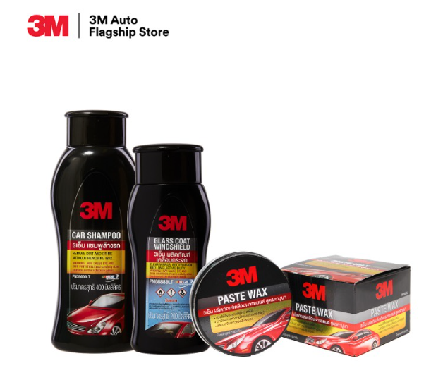 GX244-3M Set แชมพูล้างรถ Car Shampoo ขนาด 400ml. PN39000LT + เคลือบกระจกป้องกันหยดน้ำเกาะ PN08889LT + เคลือบเงารถยนต์ สูตรคานูบา