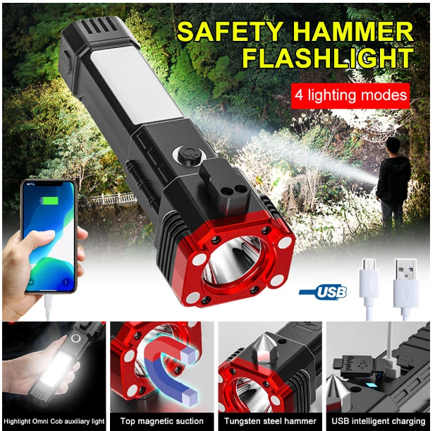 TH15-ไฟฉายฉุกเฉิน แบบพกพา กันน้ํา ชาร์จ USB ทนทาน พร้อมค้อนนิรภัย อเนกประสงค์