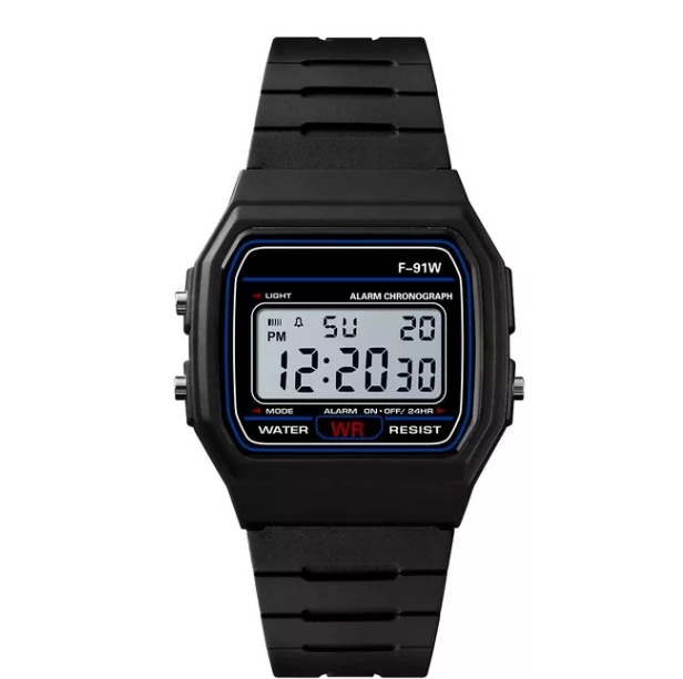 EW83-(ถูกสุดๆ)นาฬิกา นาฬิกาแฟชั่น SOLOS นาฬิกาข้อมือผู้ชาย สายเรซิ่น รุ่น F-91W-Black