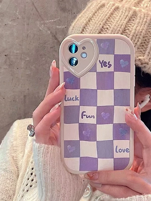 เคสโทรศัพท์ ลายหัวใจ ลายตารางหมากรุก ค-28