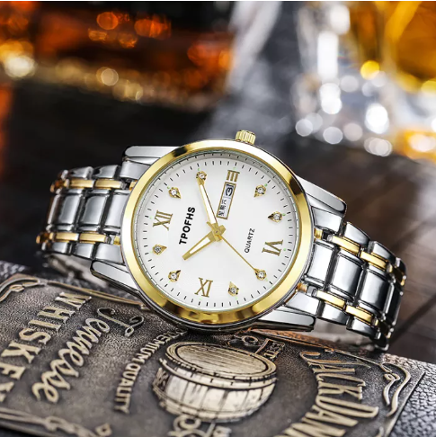 EW50-ธุรกิจเพชรลำลองนาฬิกาควอตซ์ผู้ชายนาฬิกาปฏิทินคู่สายเหล็กเรืองแสงนาฬิกาผู้ชายนาฬิกาชาย