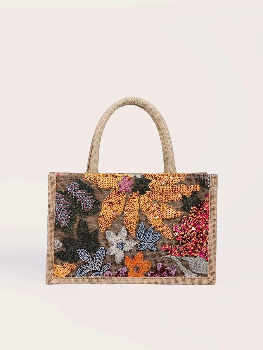 กระเป๋าช้อปปิ้ง ตกแต่งเลื่อม ปักดอกไม้v-18