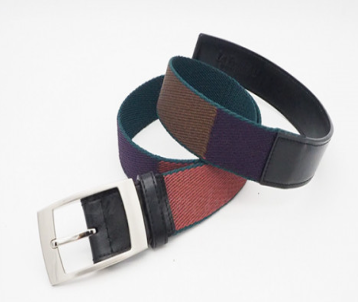 MAN76-เข็มขัดผ้าผสมผสานหนังวัวแท้ Nappa สีดำ พร้อมหัวเข็มขัดนิกเกิ้ล