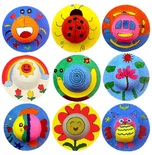 ONE12-หมวกเด็ก หมวกเพ้นท์ DIY, หมวกกราฟฟิตี้, งานฝีมืออนุบาล, หมวกฟางเพ้นท์, สามารถใช้เป็นเครื่องประดับได้