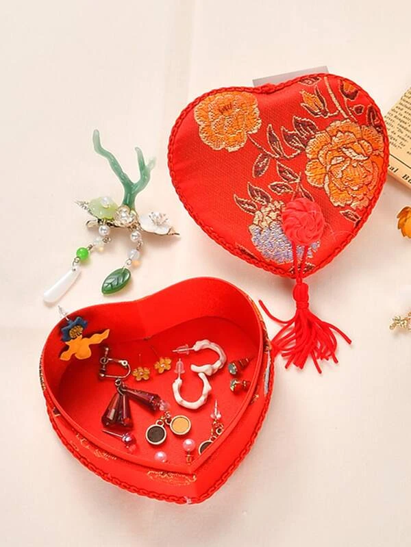 กล่องเก็บเครื่องประดับ ลาย ดอกไม้ การออกแบบ หัวใจ 1 ชิ้น  i-55