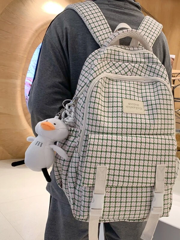 กระเป๋าเป้อเนกประสงค์ ลายสก็อต พร้อม จี้กระเป๋า  ll--29