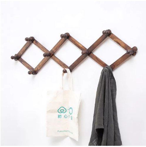 UTI40-ราวแขวนผ้า ยืดหดได้ แขวนกุญแจ ที่แขวนกระเป๋า แขวนหมวก ตกแต่งร้านเสื้อผ้า ราวแขวน ยืด เอนกประสงค์ ทำจากไม้ธรรมชาติ LuckyThailand