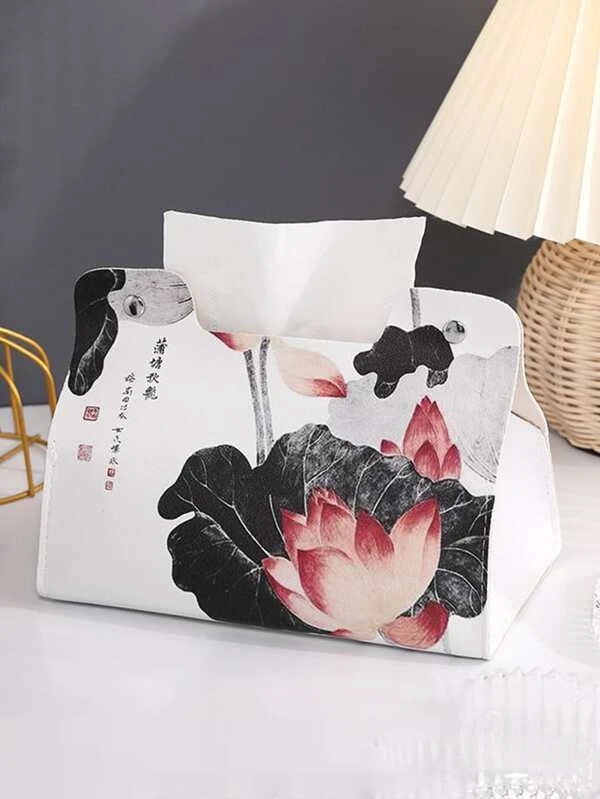 ถุงเก็บทิชชู่ ใบบัว และ ลายพิมพ์ ดอกบัว เนื้อเยื่อ จัดเก็บ สไตล์จีน สำหรับ โต๊ะ 1 ชิ้น nn-62