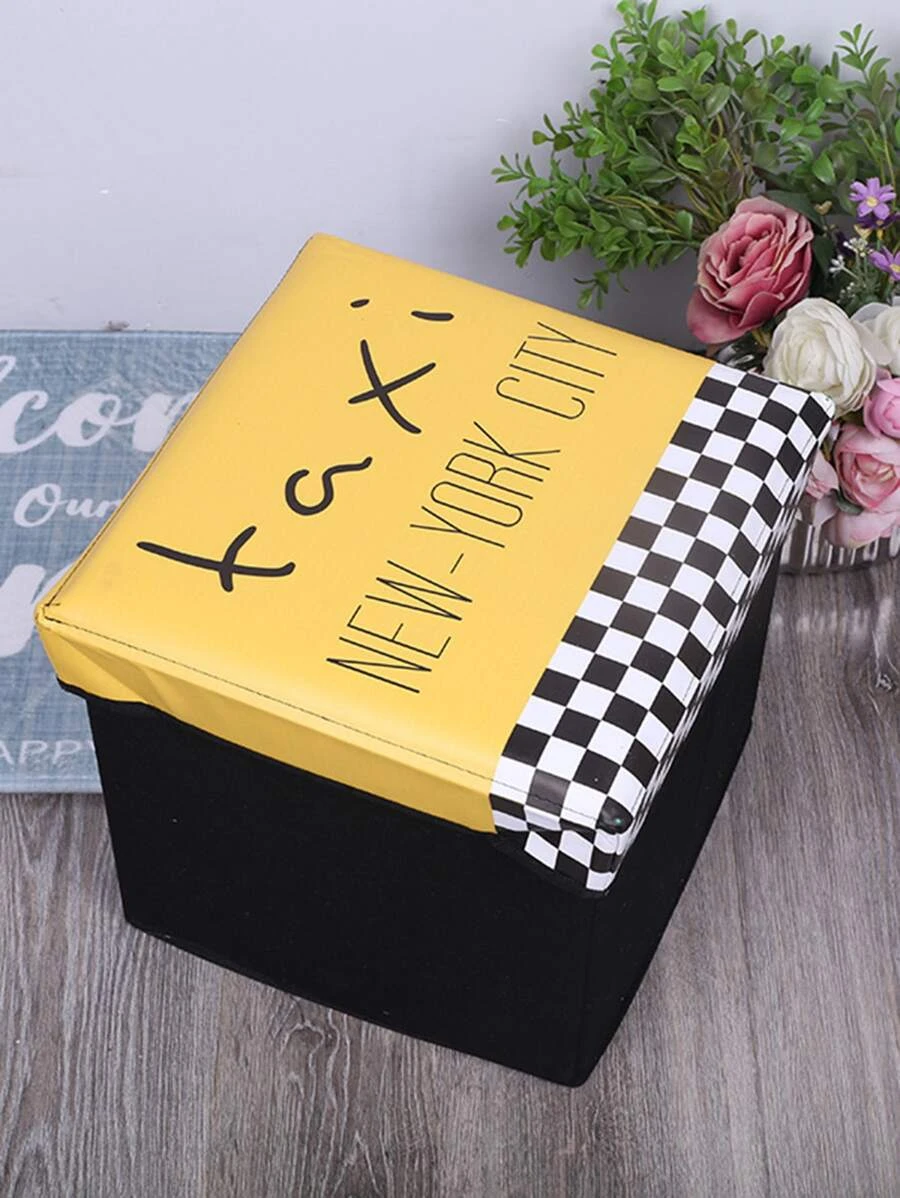 กล่องเก็บของ กระดานหมากรุก & กราฟฟิค ตัวอักษร พับได้ 1 ชิ้น  gg-70