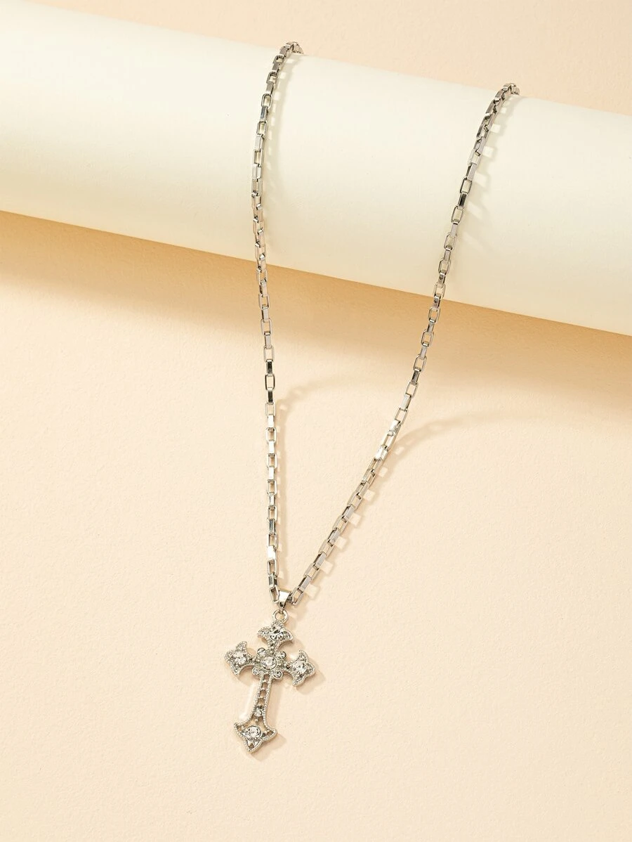 สร้อยคอ จี้ ครอส ตกแต่ง พลอยเทียม kk-149