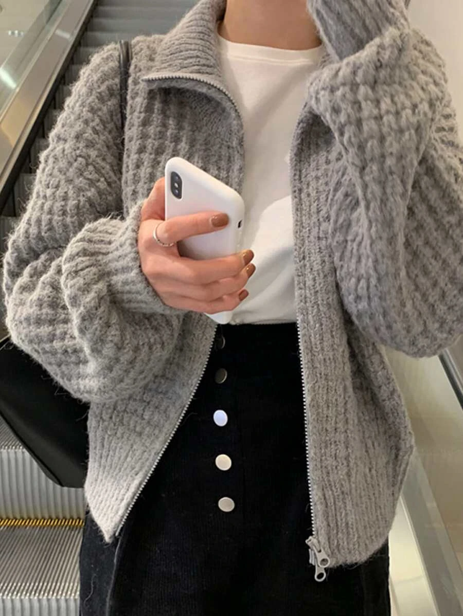 Honeyspot คาร์ดิแกน สีพื้น ไหล่ตก ซิปกางเกง j-45