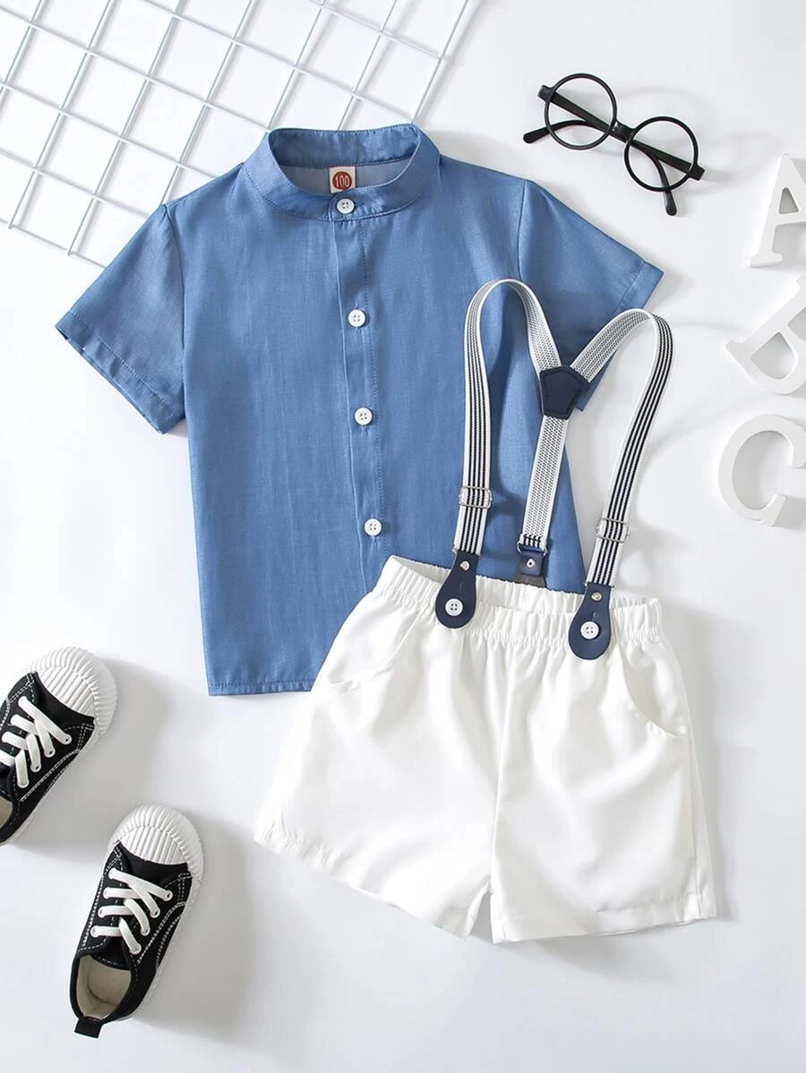 เด็กผู้ชาย กระดุมด้านหน้า เสื้อเชิ้ต & เอี๊ยม กางเกงขาสั้น b-99