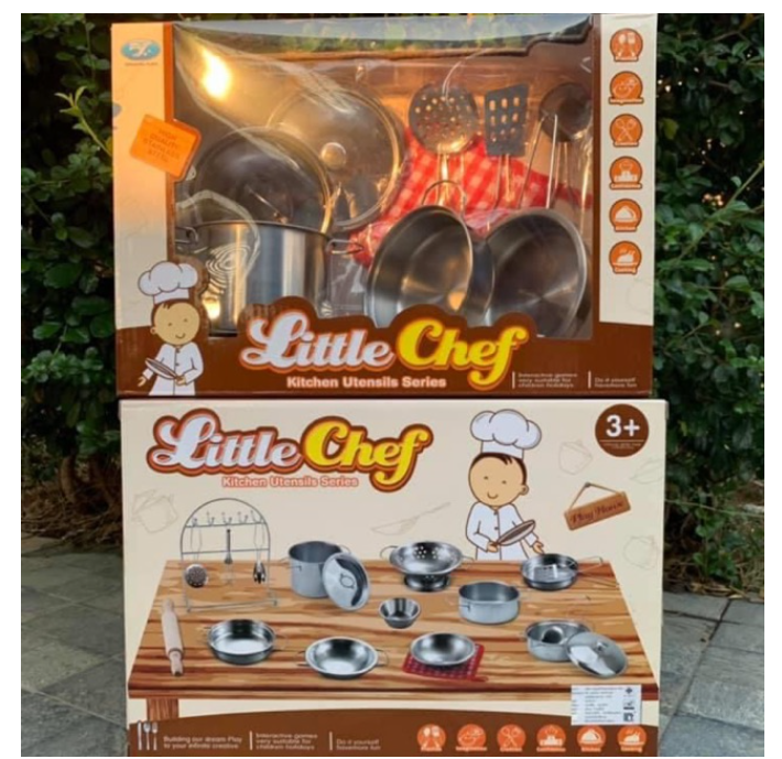 MM46-ชุดเครื่องครัวสแตนเลสหนาอย่างดี ชุด9ชิ้น เหมือนจริง ของเล่นบทบาทสมมติ