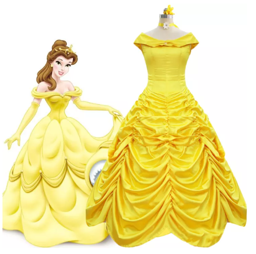 SE46@Adult Women Beauty and the Beast Costume Belle Princess Dress Fairy Tale Plus Size Dresses Court Maxi Dress Cake Dress Halloween Party Stage Costumes