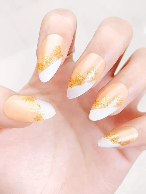 เล็บปลอม ทรงอัลมอนด์ ยาว & เทปกาว 1 แผ่น & ตะไบเล็บ 1 ชิ้น 24 ชิ้น c-82