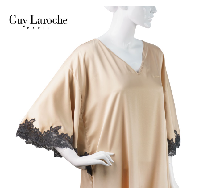 SA18>ชุดนอน แบรนด์ GUY LAROCHE แม็กซี่ กระโปรงยาว ทรงค้างคาว คอวี ไหล่ล้ำ เนื้อผ้าซาตินเนียนนุ่ม ลื่นเย็นสบาย GV3805 **ฟรีไซส