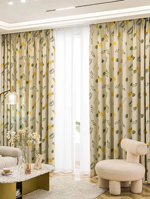 ผ้าม่าน ลายสัปปะรด และ ลายใบไม้  ผ174