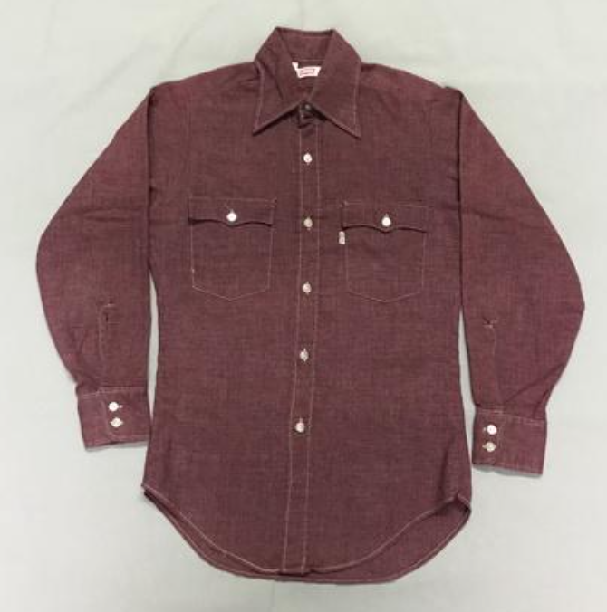 MAN43-Used shirt ลีวาย Chambray สีดำ 60665 0488 USA ปี 1975 ไซส S