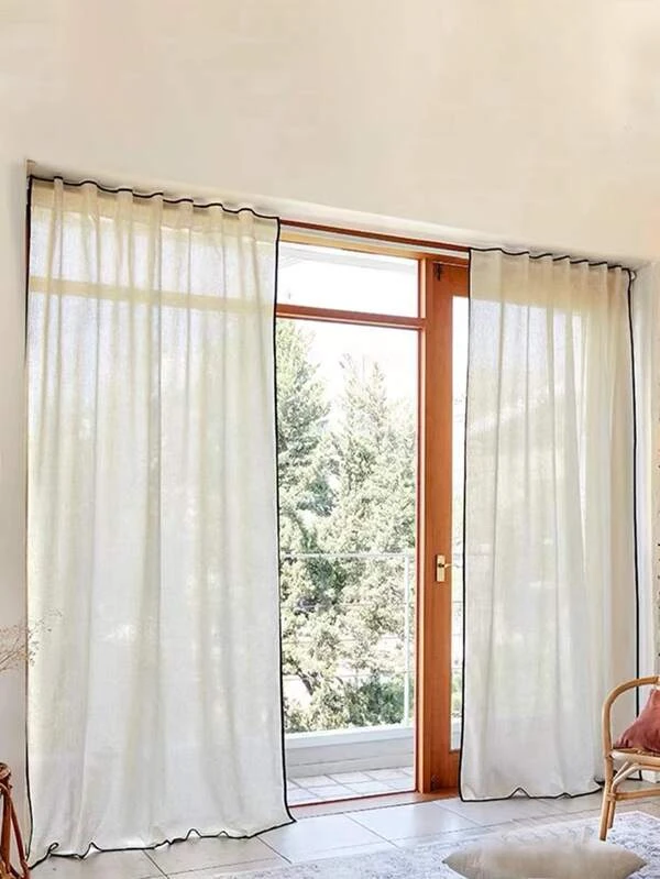 ผ้าม่าน ผ้าโปร่ง ขอบผูก บล็อกสี  ผ126