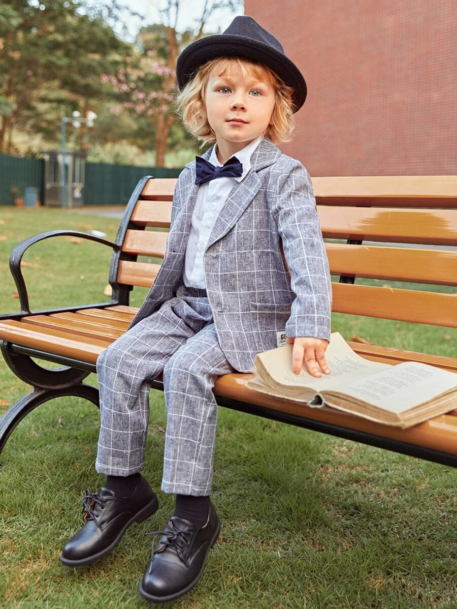 เด็กผู้ชายวัยหัดเดิน ลายสก็อต เสื้อโค้ท & กางเกงขายาว เซ็ต b-2