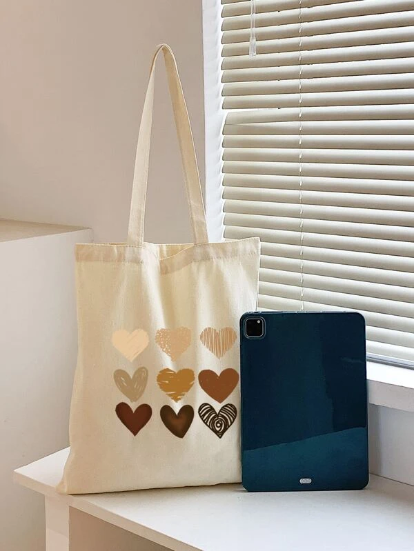 กระเป๋าช้อปปิ้ง ผ้าใบ ลาย หัวใจ b-14