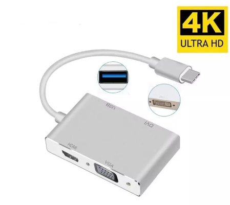 GE77-อะแดปเตอร์ USB C เป็น HDMI 4K 5 in 1 Type-C เป็น HDMI/VGA/DVI/ Audio/USB 3.0 พอร์ต + พอร์ต USB C หญิง (PD) ตัวแปลงสำหรับ MacBook Pro/Samsung Galaxy Note 8/S8/S9/Lumia 950XL/nintend SWITCH และอื่น