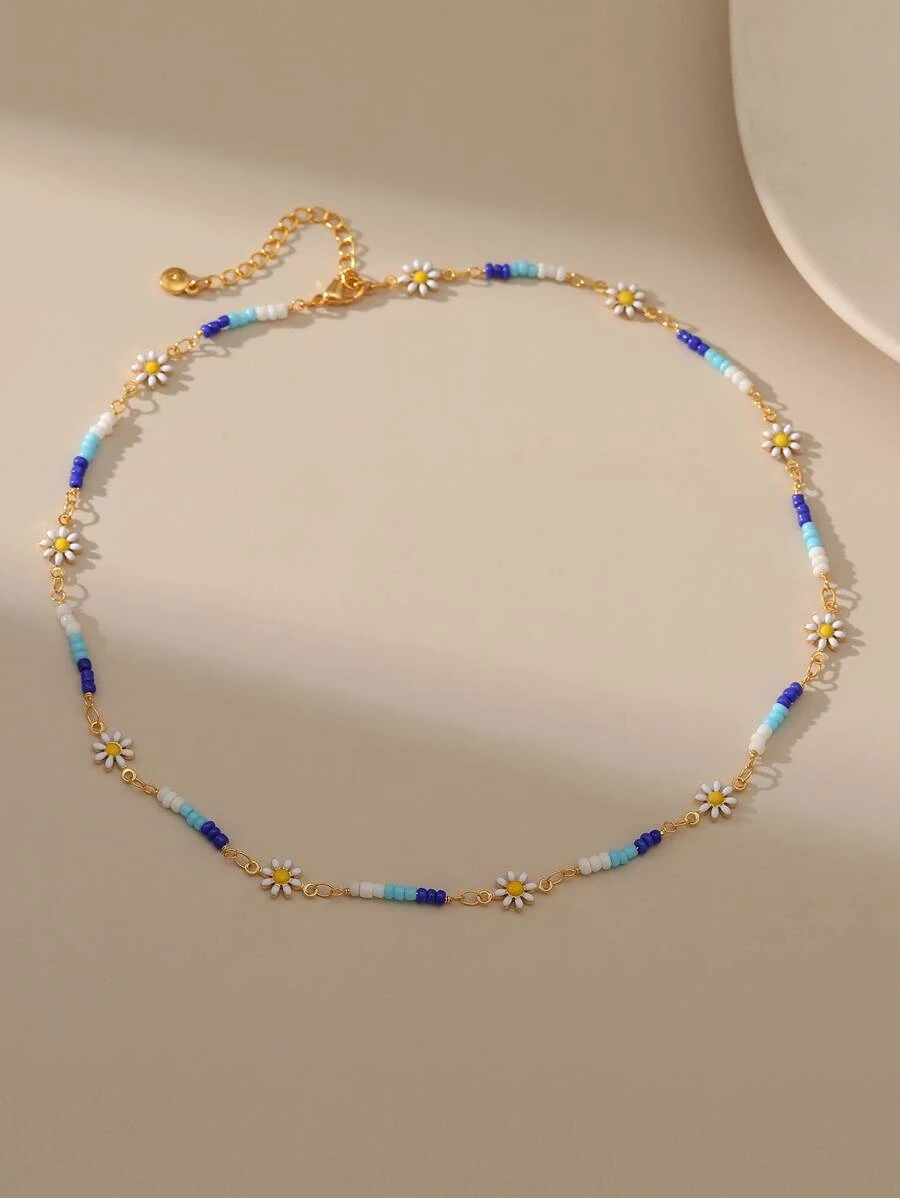 สร้อยคอ ตกแต่ง ดอกไม้ & ลูกปัด kk-27