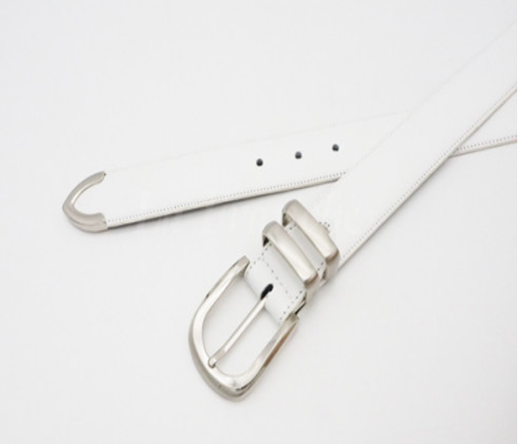 MAN92-เข็มขัดหนังวัวแท้ Nappa สีขาว พร้อมชุดหัวเข็มขัดนิกเกิ้ล