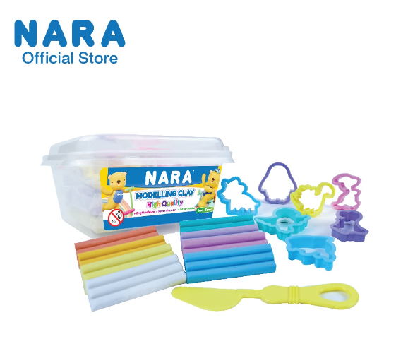 TOY82-NARA Modelling Clay ดินน้ำมันไร้สารพิษ 8 สี ชุดกล่อง แม่พิมพ์ 6 ชิ้น + มีดตัด 1 ชิ้น ( ขนาด 144 กรัม)