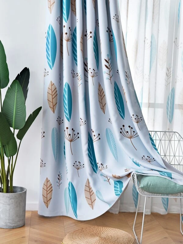 ผ้าม่านทึบแสง ภาพพิมพ์รูปใบไม้ บล็อก เดี่ยว 027