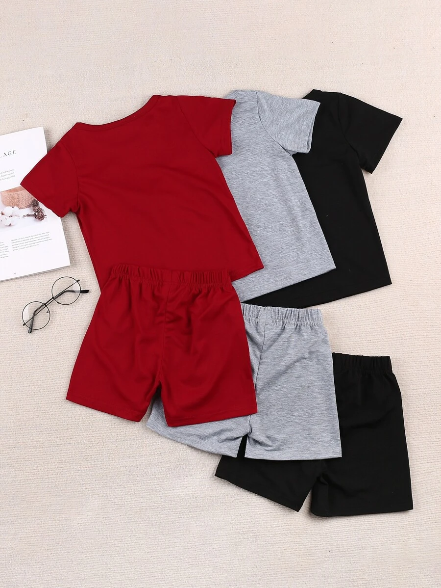 เด็กผู้ชาย 3 ชิ้น เสื้อยืด ลาย สัตว์ & 3 ชิ้น กางเกงขาสั้น b-62