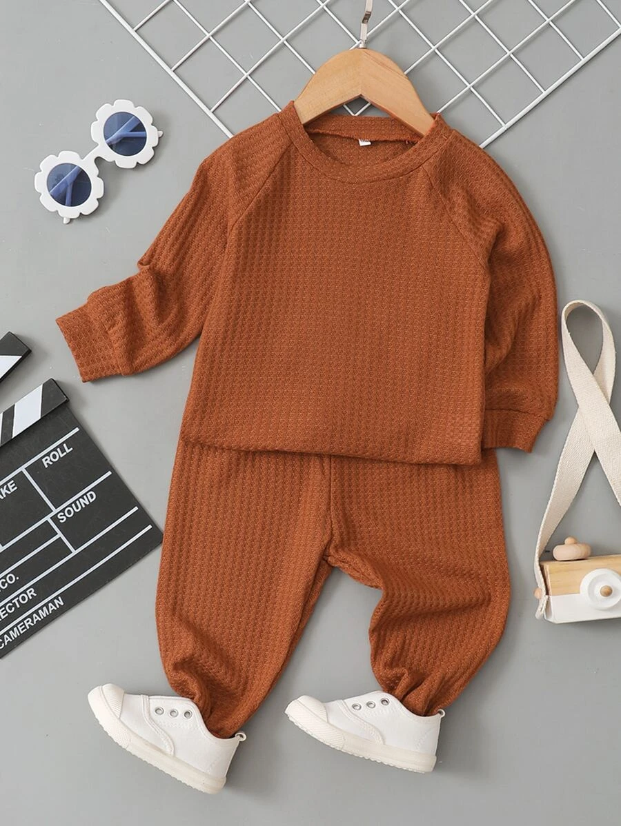 แขนเสื้อแบบตะเข็บเฉียง ถักแบบวาฟเฟิล เสื้อสวมหัว & กางเกงวอร์ม b-32