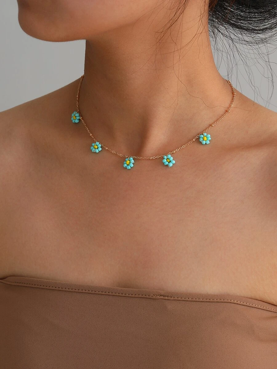 สร้อยคอเสน่ห์ดอกไม้ลูกปัด  kk-40