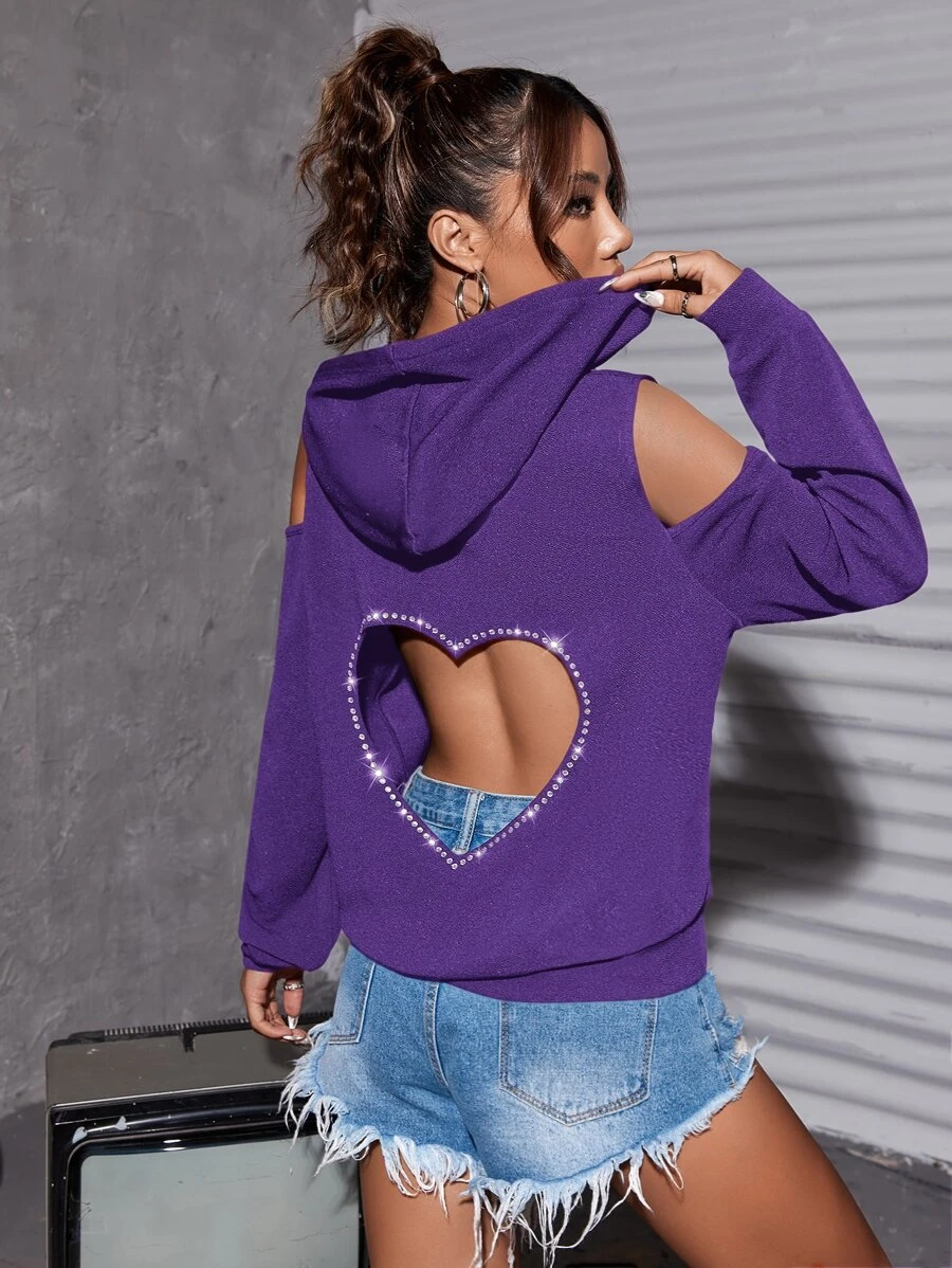 ฮู้ดดี้ ลายหัวใจ หลังตัดเว้า ติดเพชร เชือกผูก  cc-40