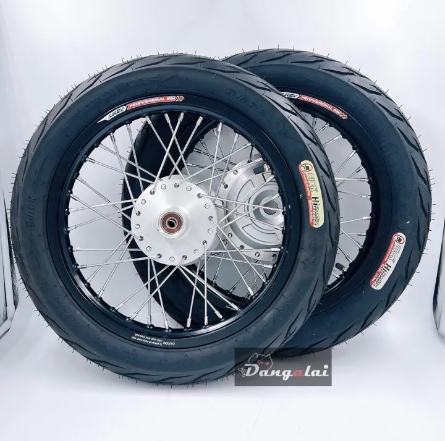 FU04-ชุดล้อดำขอบ14" AKEI พร้อมใส่ PCX160i ดุมเดิมกลึงด้านรุ่นสแตนดาร์ดไม่มี ABS พร้อมยางนอกลายไฟ+ใน