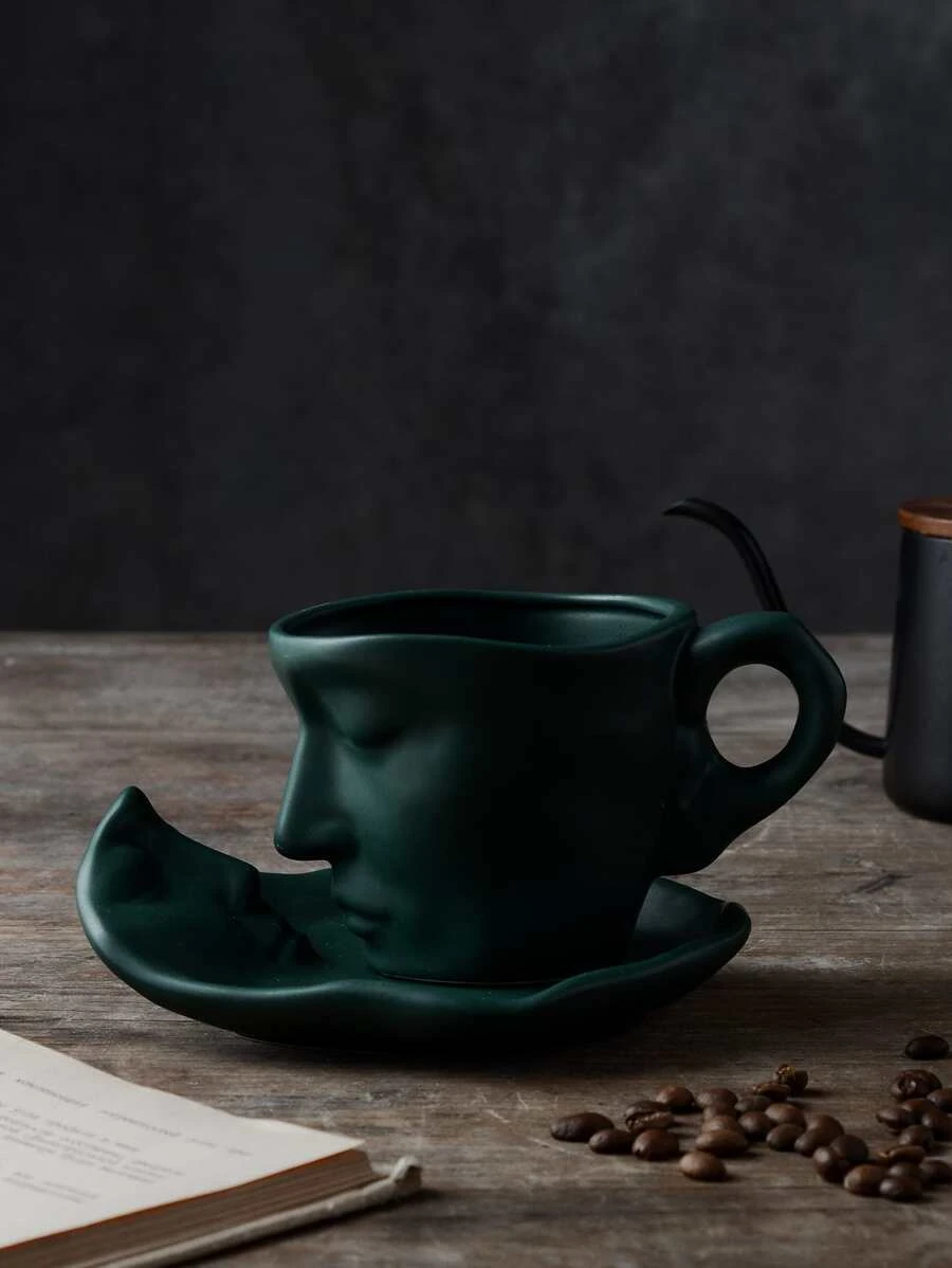 2 ชิ้น/เซ็ต แก้วมัค & ทันสมัย ออกแบบ ฟิกเกอร์ แก้วมัค & จานรอง เซ็ต สำหรับ บ้าน  oo-136