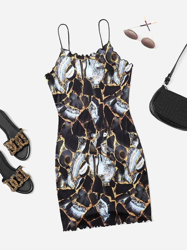 เดรส พลัสไซซ์ พิมพ์ลายหินอ่อน ขอบหยัก  032