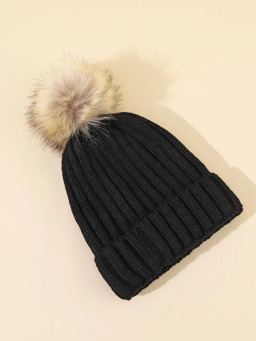 หมวกบีนนี่ ขอบพับ ปอมปอม ตกแต่ง  i-84