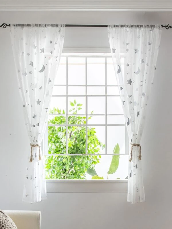 ผ้าม่านเดี่ยวพิมพ์ลายดวงจันทร์และดาว 007