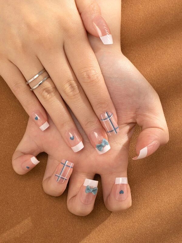 เล็บปลอม ยาว คอฟฟิน ลาย หัวใจ & เทปกาว 1 แผ่น & ตะไบเล็บ 1 ชิ้น 24 ชิ้น c-75