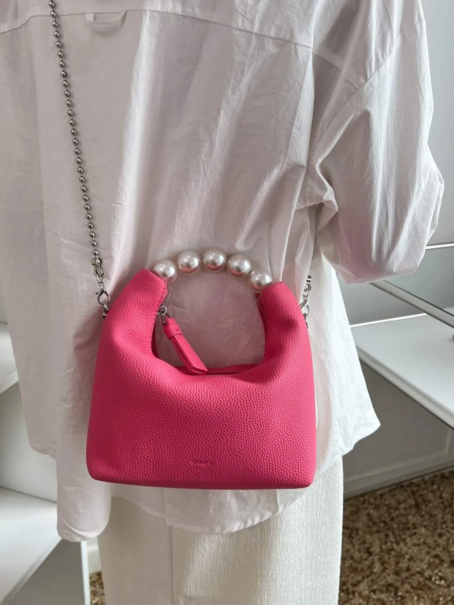 กระเป๋าสะพาย ทรงเสี้ยวพระจันทร์ มินิ ประดับ มุกเทียม v-73